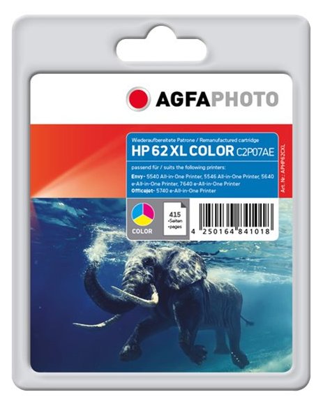 AgfaPhoto Farbe (Cyan, Magenta, Gelb) - kompatibel - Tintenpatrone (Alternative zu: HP 62XL, HP C2P07AE)