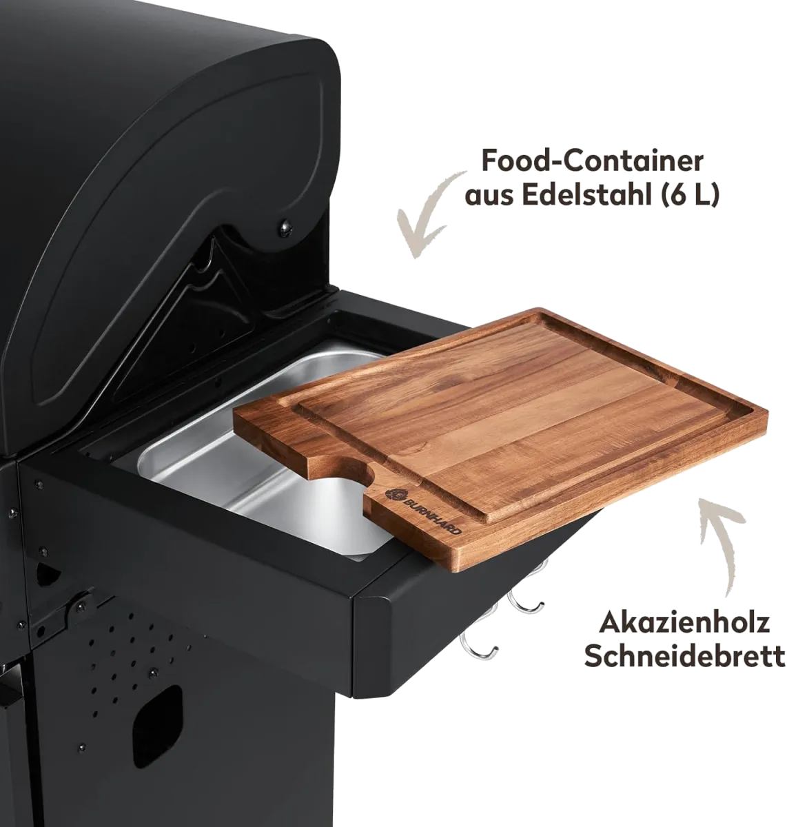 BURNHARD® Gasgrill 3-Brenner inkl. BACKBURNER, 900°C Infrarot-Keramikbrenner, Seitenkochfeld, Gusseisen-Grillrost, Grillabdeckung, klappbare Seitentische, Schwarz – FRED Deluxe – Series 3 — Bild 6