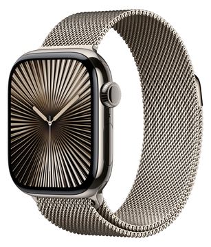 Apple Watch Series 10 (GPS + Cellular) - 42 mm - natürliches Titan - mit Milanaise Armband - natural - Größe: 130-180 mm von LumaTech