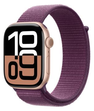 Apple Watch Series 10 (GPS + Cellular) - 46 mm - Aluminium - Roségold - mit Sportschleife - Pflaume - Größe: 145-220 mm von LumaTech