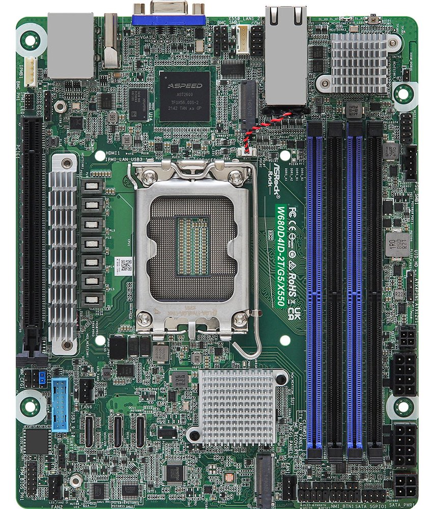 ASRock Rack W680D4ID-2T/G5/X550 - Motherboard - Deep Mini-IT - LGA1700-Sockel - W680 Chipsatz