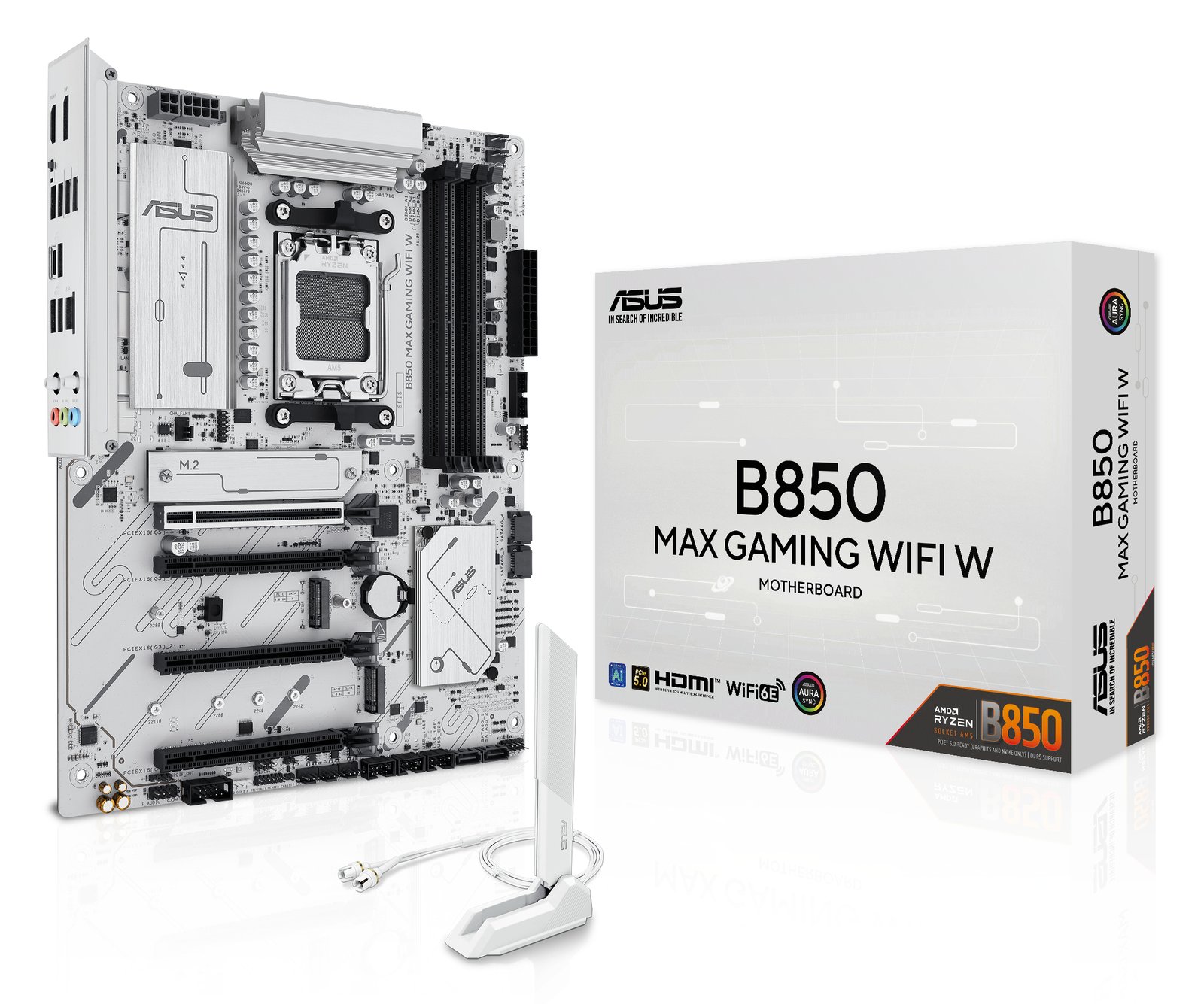 ASUS B850 MAX GAMING WIFI W - Motherboard - ATX - Socket AM5 - AMD B850 Chipsatz - Wi-Fi 6E, Bluetooth, 2.5 Gigabit LAN
