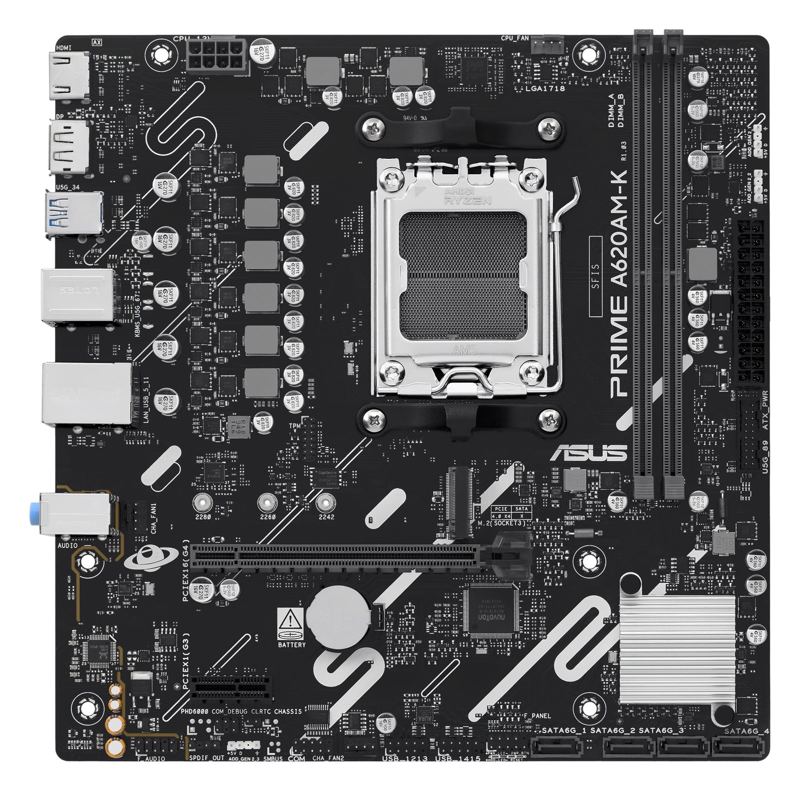 ASUS PRIME A620AM-K - Motherboard - micro ATX - Socket AM5 - AMD A620A Chipsatz - USB 3.2 Gen 1 - Gigabit LAN