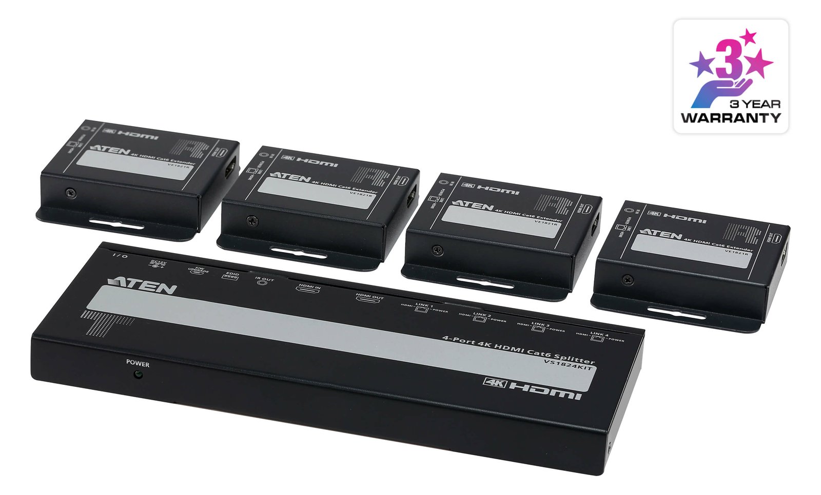 ATEN VS1824KIT 4-Port 4K HDMI Cat6 Split 4 x Receiver 1 Transmitter - 4-Port