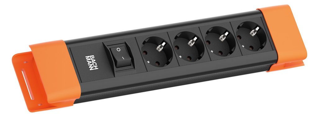 Bachmann CONNECTUS 4xCEE7/3 1xSchalter 2.0m CEE7/7 Schwarz/Orange