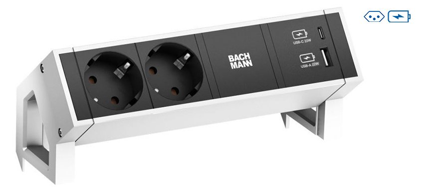 Bachmann DESK 2 - Steckdosenleiste - Eingabe, Eingang GST18 - Ausgangsanschlüsse: 2 (USB, 24 pin USB-C, 2 x T13)