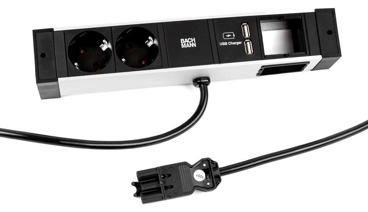 Bachmann DESK Rail - Steckdosenleiste - Ausgangsanschlüsse: 2 (2 x USB, 2 x Typ F)