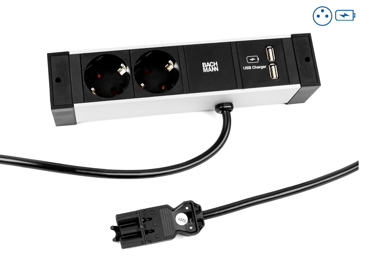 Bachmann DESK RAIL 2xUTE 1xUSB 941.102Charger