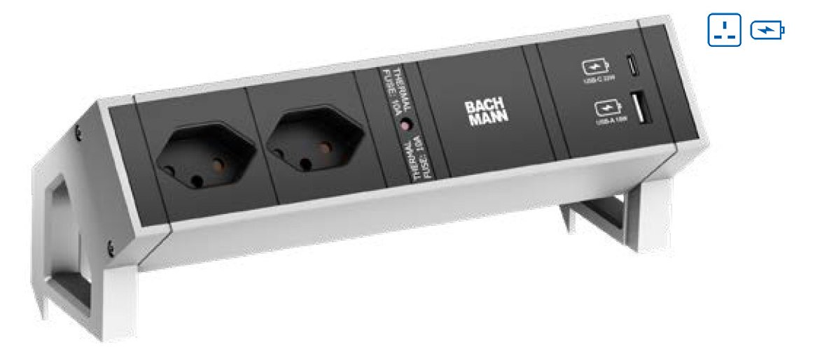 Bachmann DESK2 2xUK 1xUSB A&C902.91322W 0.2m GST18 INOX
