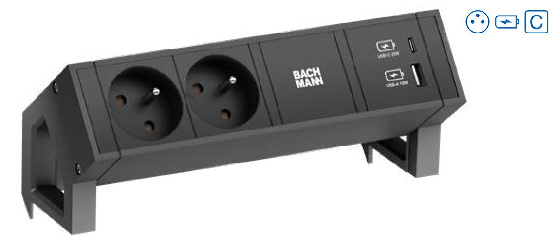 Bachmann DESK2 2xUTE 1xUSB A&C 902.98322W 1xCM 0.2m GST18 RAL9005