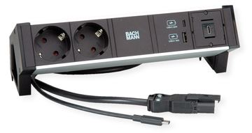 Bachmann DESK2 ALU BLACK 2xCEE7/3 1.0m 1xUSBCharger A/C 22W 1xUSB C - BACHMANN DESK2 2x Schutzkontakt - 1x USB-C von LumaTech