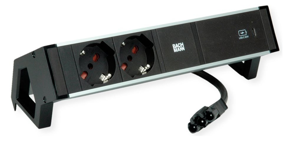 Bachmann DESK2 ALU BLACK 2xP40 937.3271xUSBC 60W 0,2m GST18