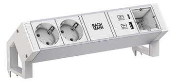 Bachmann DESK2 ALU WHITE 2xCEE7/3 1xCM 1xUSB A/C 22W 0.2m GST18 von LumaTech