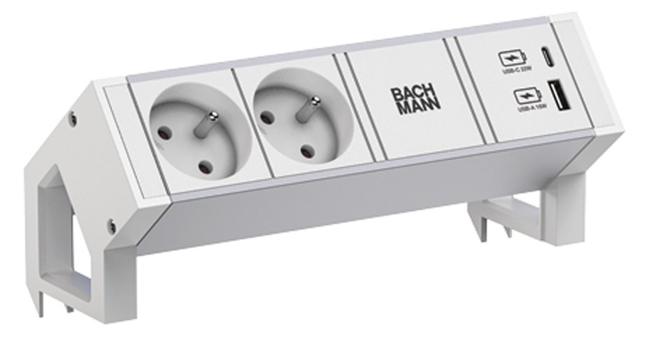 Bachmann DESK2 ALU WHITE 2xUTE 937.4081xUSB A/C 22W 0 2m GST18