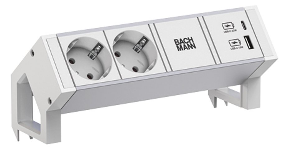 Bachmann DESK2 ALU WHITE 937.4022xCEE7/3 1xUSB A/C 22W 0 2m GST18