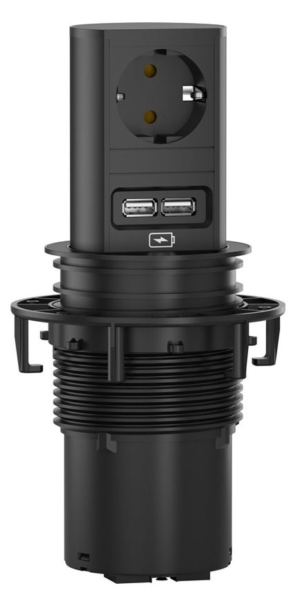 Bachmann ELEVATOR 1xCEE7/3928.01771xUSB Charger 2 0m CEE7/7 RAL9005