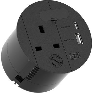 Bachmann LOOP IN CHARGE 1xUK 1xUSB A/C 22W 1xKBD 2.0m UK RAL9005 von LumaTech