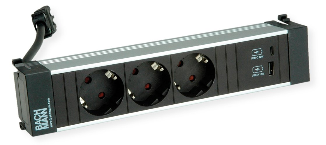Bachmann Power Frame M 3xCEE7/3 SB A&C 22W Charger - Steckdosenleiste