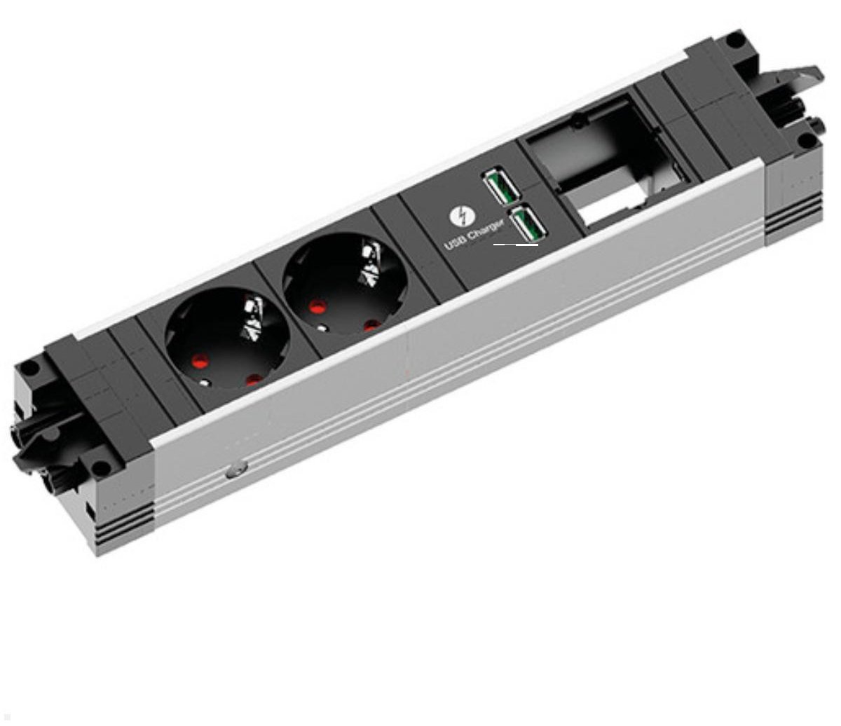 Bachmann Steckdosenleiste STEP ALU 2xCEE7/3 1XCM1XUSB CHARG GST18