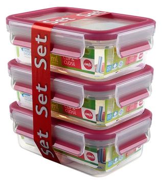 Groupe SEB EMSA CLIP & CLOSE - Lebensmittelbehälter - 0.55 L - durchsichtig, himbeerfarben (Packung mit 3) von LumaTech