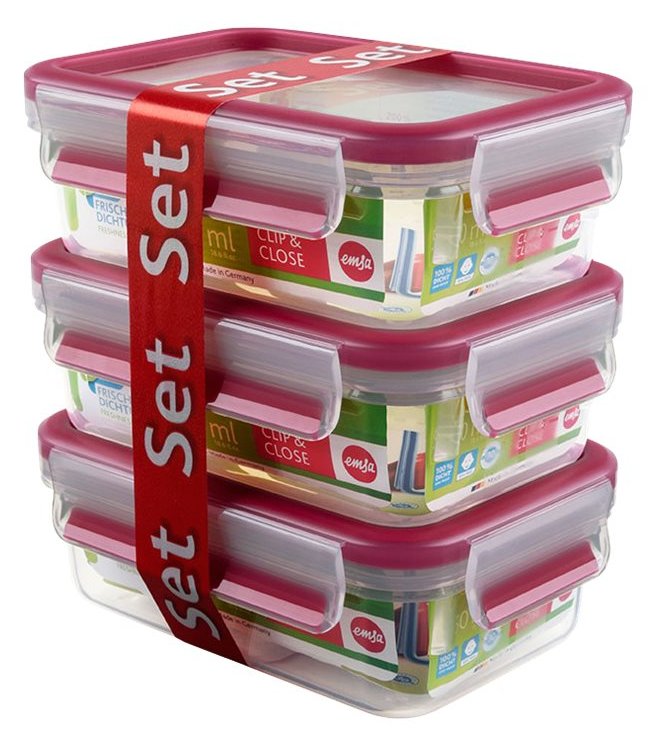 Groupe SEB EMSA CLIP & CLOSE - Lebensmittelbehälter - 0.55 L - durchsichtig, himbeerfarben (Packung mit 3)