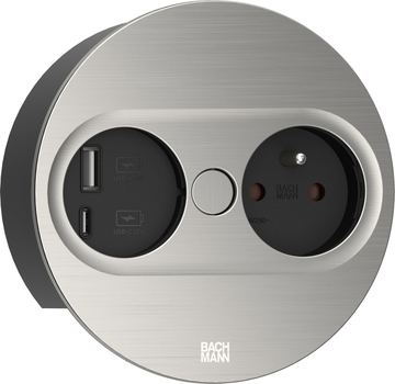 Bachmann TWIST2 1xUTE 1USB Inox-Optik rund Aderendhülsen USB Charg. A/C 2m von LumaTech