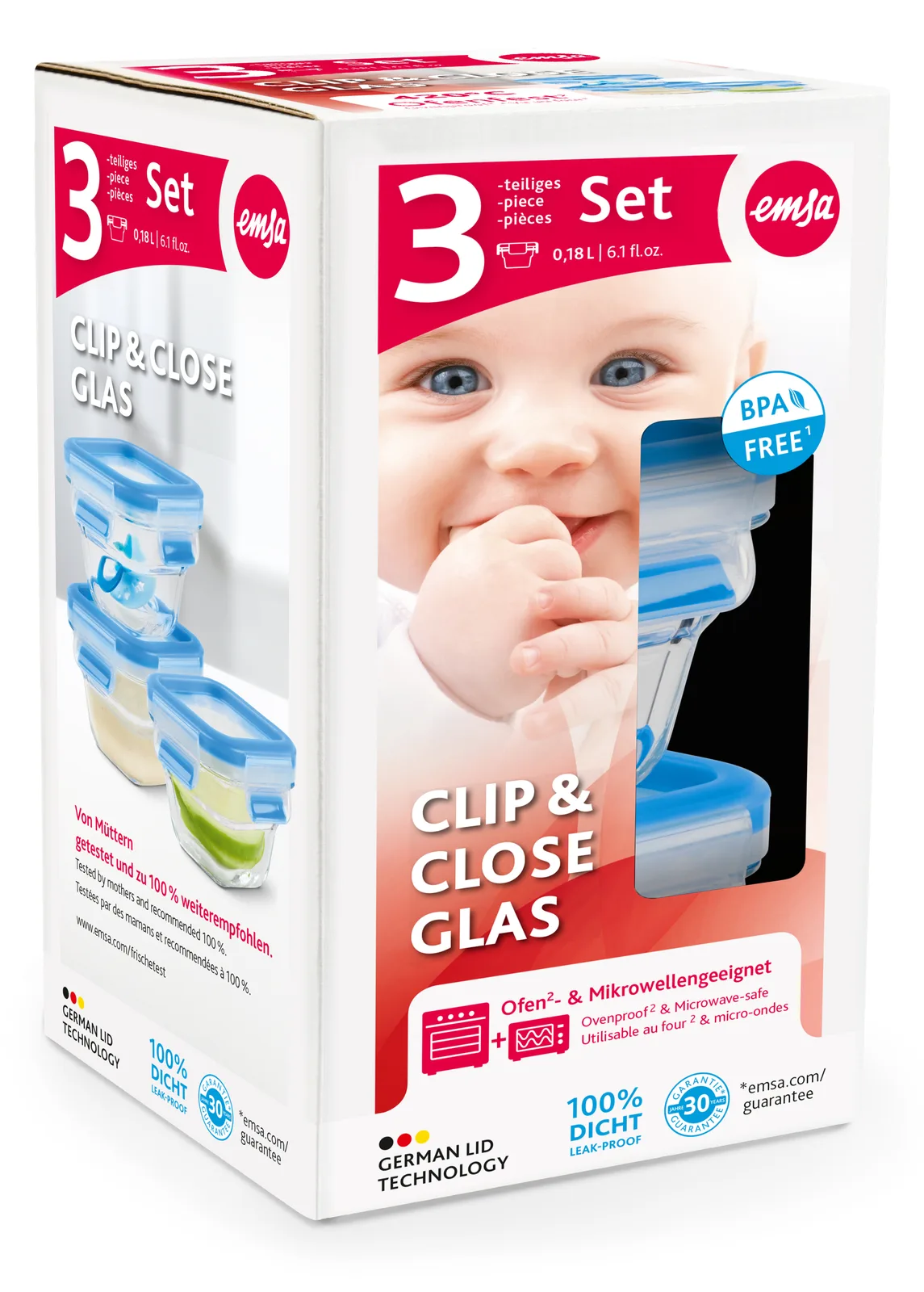 Groupe SEB EMSA CLIP & CLOSE GLAS - Frischhaltedosen-Set, Ansicht 3