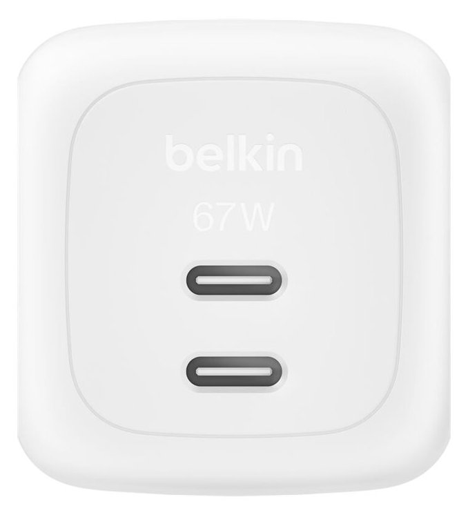 Belkin BoostCharge Pro - Netzteil - GaN - 67 Watt - Fast Charge, PD 3.1/PPS - 2 Ausgabeanschlussstellen (2 x USB-C) - Weiß