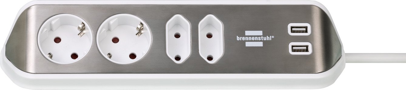 Brennenstuhl 1153590420 - 2 m - 4 AC-Ausgänge - Indoor - IP20 - Silber - Weiß - 100 mm