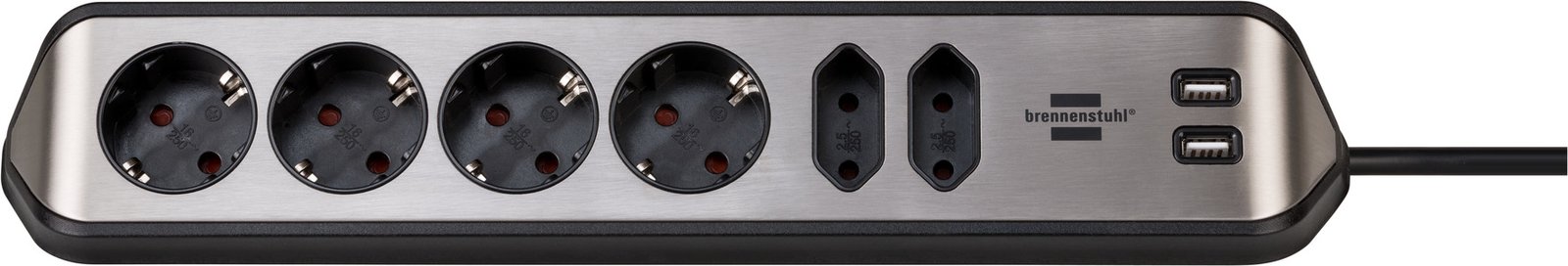 Brennenstuhl 1153590610 - 2 m - 6 AC-Ausgänge - Indoor - Abgewinkelt - IP20 - Schwarz - Silber