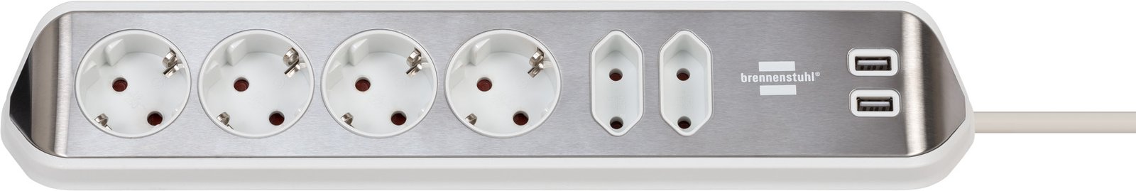 Brennenstuhl 1153590620 - 2 m - 6 AC-Ausgänge - Indoor - Abgewinkelt - IP20 - Silber - Weiß