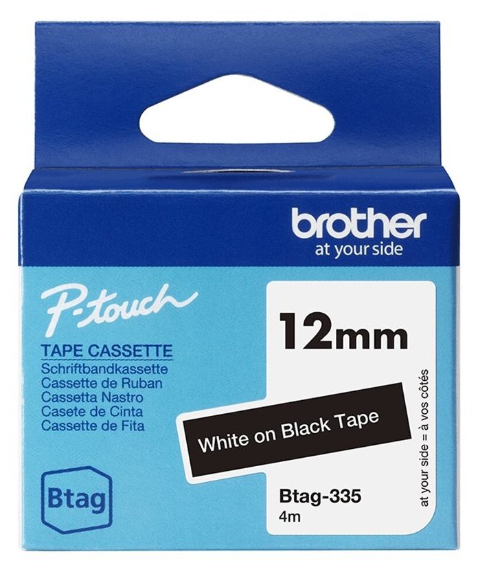 Brother BTAG-335 - Weiß auf Schwarz - Rolle (1,2 cm x 4 m)