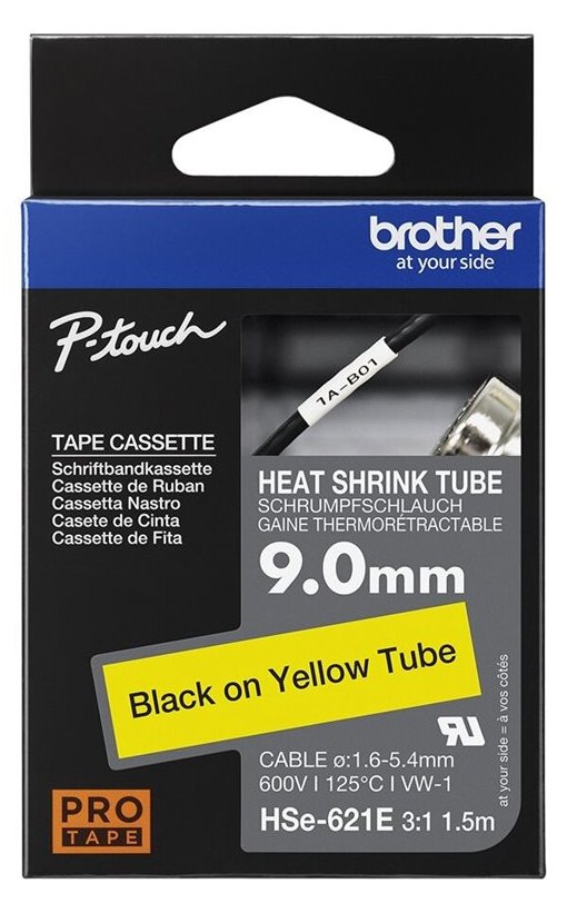 Brother HSe-621E - Schwarz auf Gelb - Roll (0,9 cm x 1,5 m)