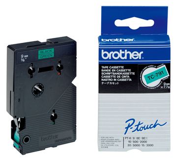 Brother TC791 - 9 mm x Schwarz auf Grün - laminiertes Band von LumaTech