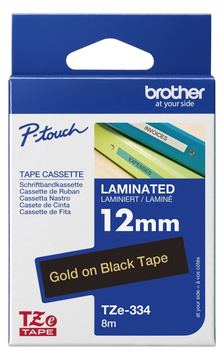 Brother TZe-334 - Standard-Klebstoff - gold auf schwarz - Rolle (1,2 cm x 8 m) von LumaTech