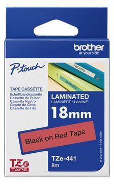 Brother TZe-441 - Standard-Klebstoff - schwarz auf rot - Rolle (1,8 cm x 8 m)