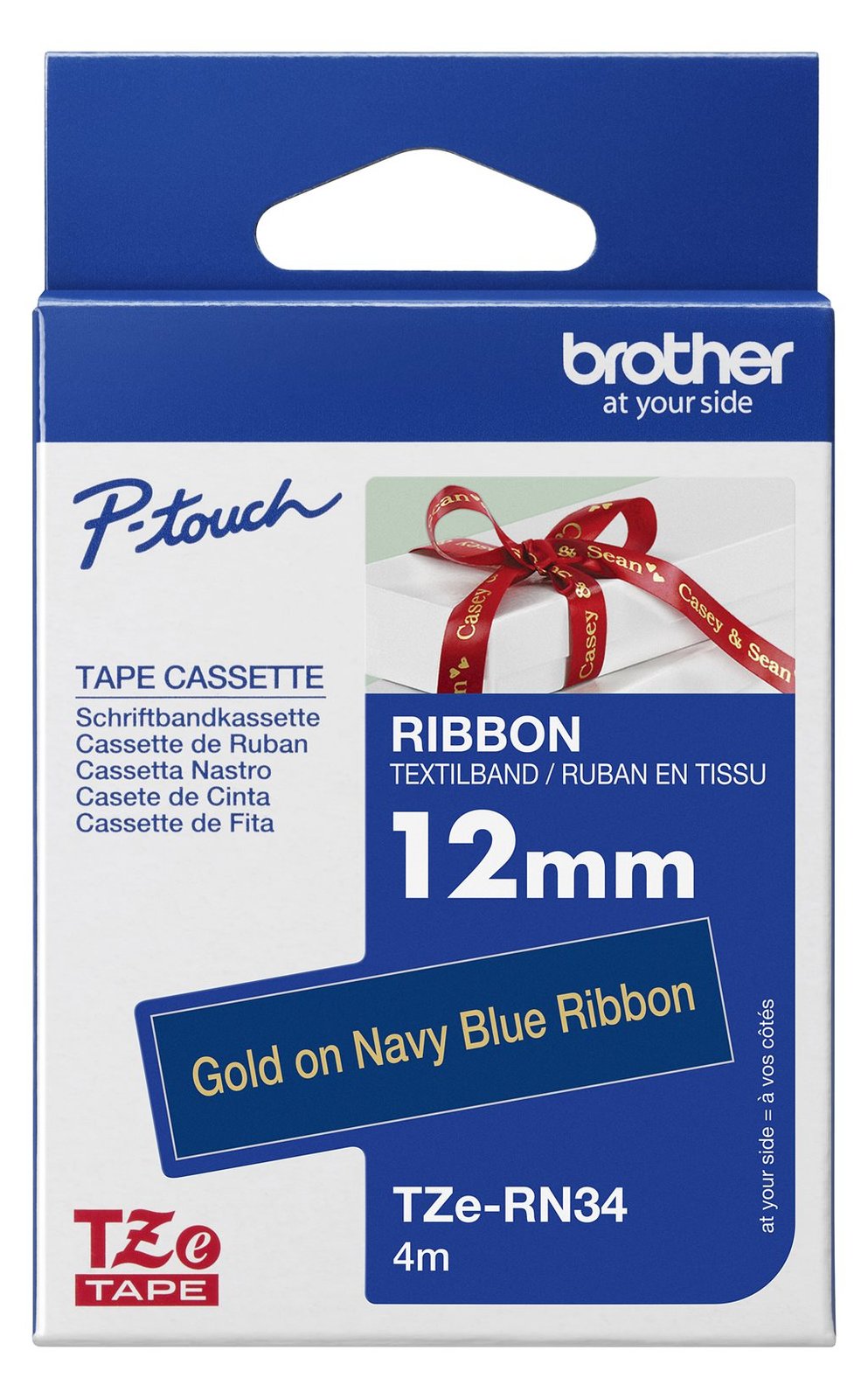 Brother TZe-RN34 - Gold auf Marineblau - Rolle (1,2 cm x 4 m)