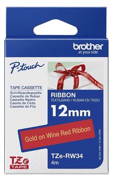 Brother TZe-RW34 - Gold auf Weinrot - Rolle (1,2 cm x 4 m) von LumaTech