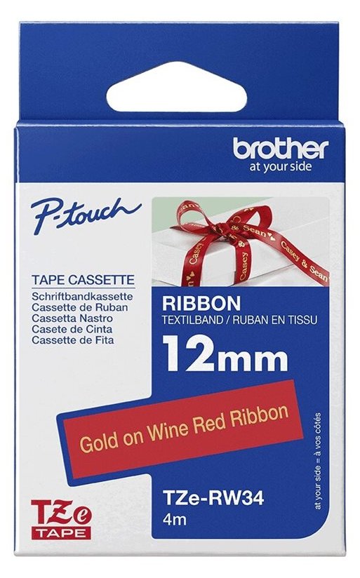 Brother TZe-RW34 - Gold auf Weinrot - Rolle (1,2 cm x 4 m)