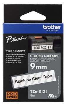 Brother TZe-S121 - Extra starker Klebstoff - schwarz auf durchsichtig - Rolle (0,9 cm x 8 m) von LumaTech