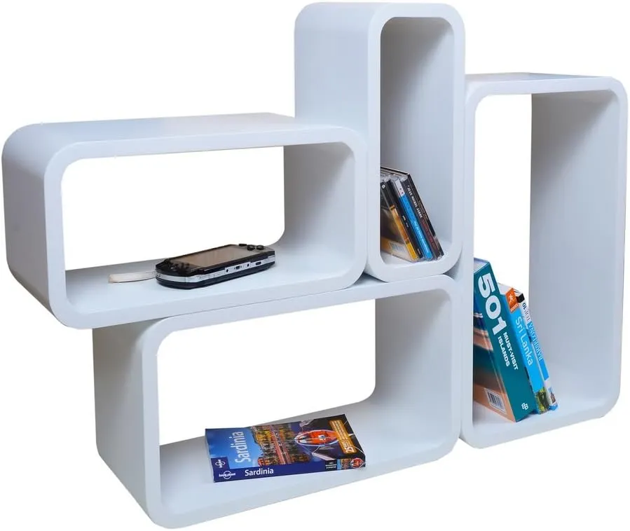 Cube Verstärkte Vielen Farben MDF Retro Design 4er Set Regal Regale Wandregal Deko Würfel CD DVD Lounge LO01 (Weiß) — Bild 4