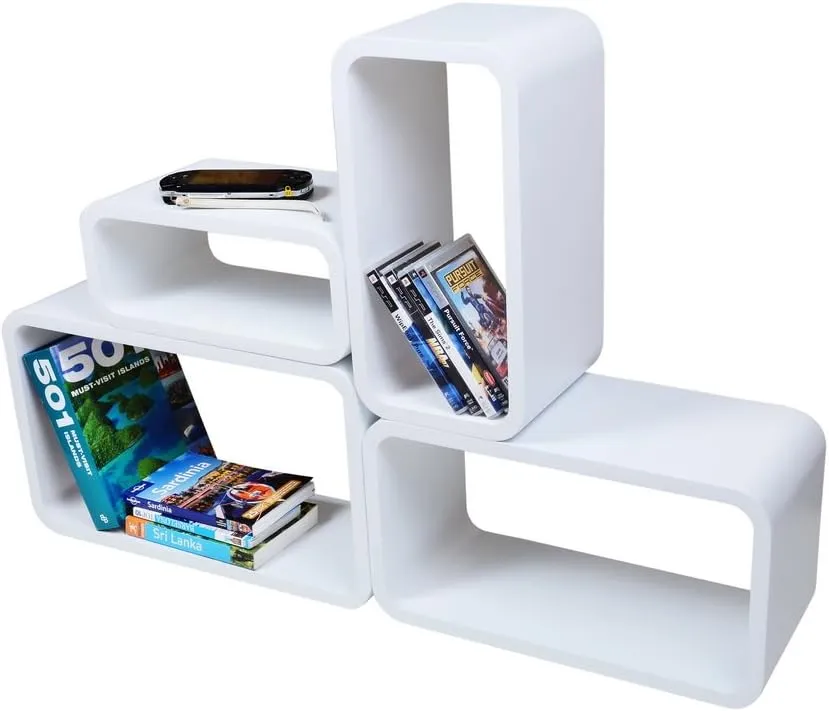 Cube Verstärkte Vielen Farben MDF Retro Design 4er Set Regal Regale Wandregal Deko Würfel CD DVD Lounge LO01 (Weiß) — Bild 5