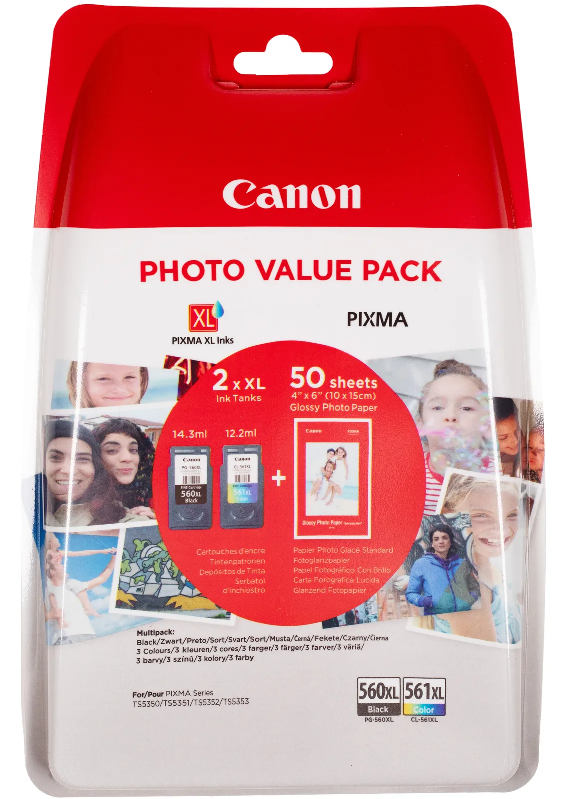 Canon PG-560XL/CL-561XL Photo Value Pack - Glänzend - 2er-Pack - Hohe Ergiebigkeit - Schwarz/Farbe (Cyan, Magenta, Gelb), Ansicht 2