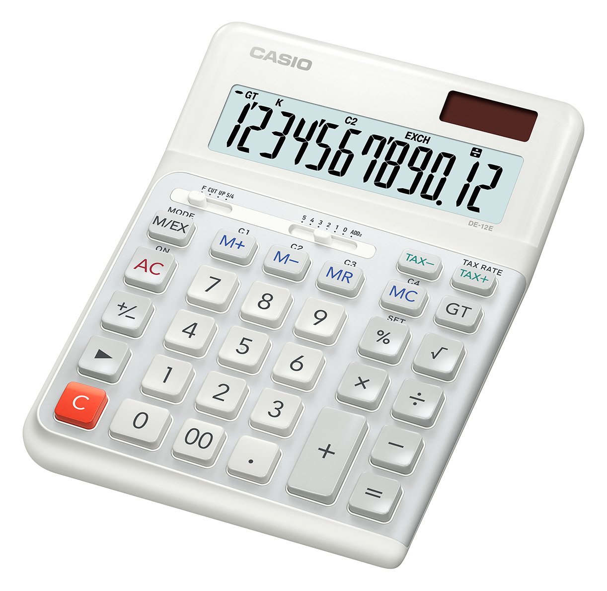 Casio DE-12E-WE - Desktop - Einfacher Taschenrechner - 12 Ziffern - Batterie/Solar - Weiß