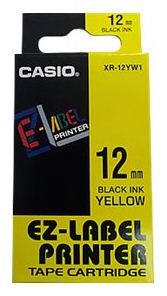 Casio XR-12YW1 - Selbstklebend - Schwarz auf Gelb - Rolle (1,2 cm x 8 m) von LumaTech