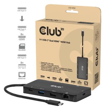 Club 3D 9-1 USB-C Dual HDMI 100W Hub - Hub - 5 Gbps von LumaTech