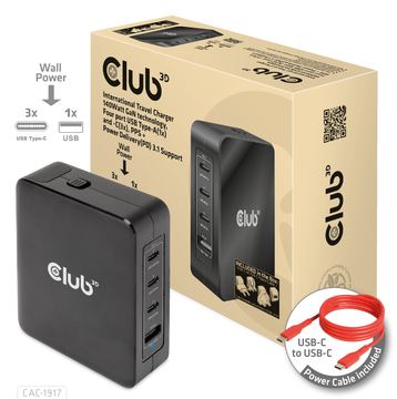 Club 3D CAC-1917 - Netzteil - GaN-Technologie - 140 Watt - 5 A - Power Delivery 3.1, PD/PPS - (USB, 3 x USB-C) von LumaTech