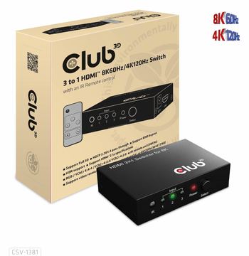 Club 3D CSV-1381 - Video/Audio-Schalter - 3-to-1, 8K 60 Hz/4K 120 Hz von LumaTech