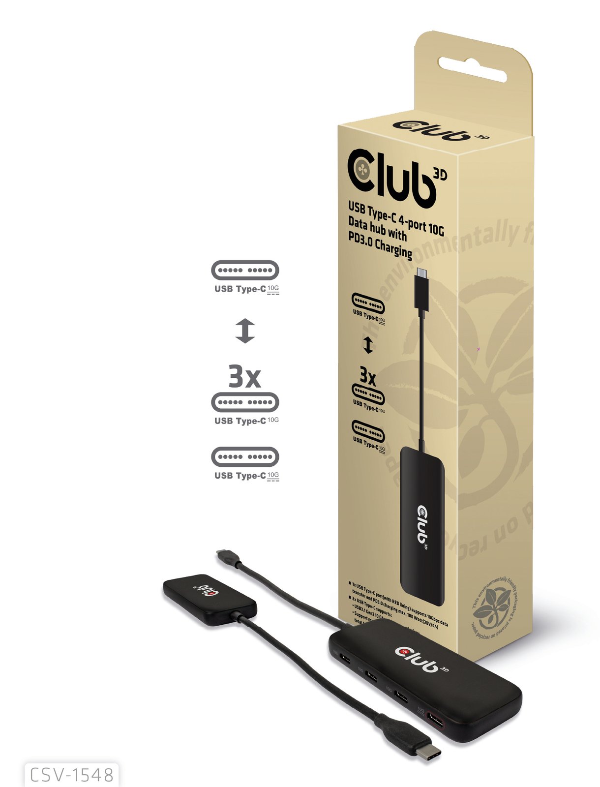 Club 3D CSV-1548 - Hub - 4 x USB 3.1 Gen 2