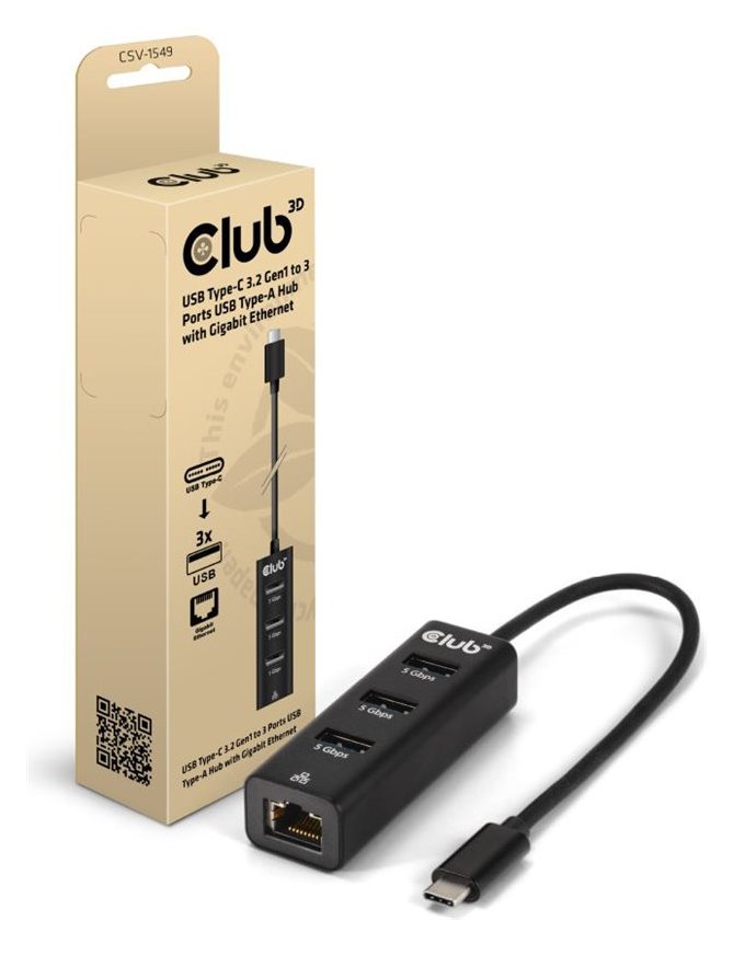 Club 3D CSV-1549 - Hub - USB Typ-C - 3 x USB 3.2 Gen1 + 1 x 10/100/1000